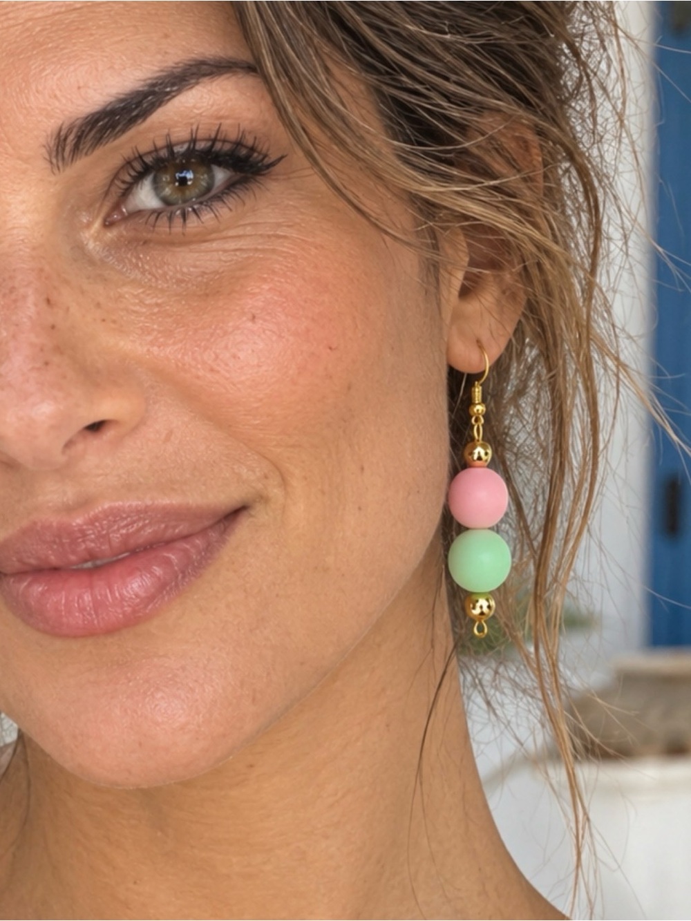 NEW MAREA woman’s Pink & Mint Gold Dangle Earrings coastal, beach , resort vacay